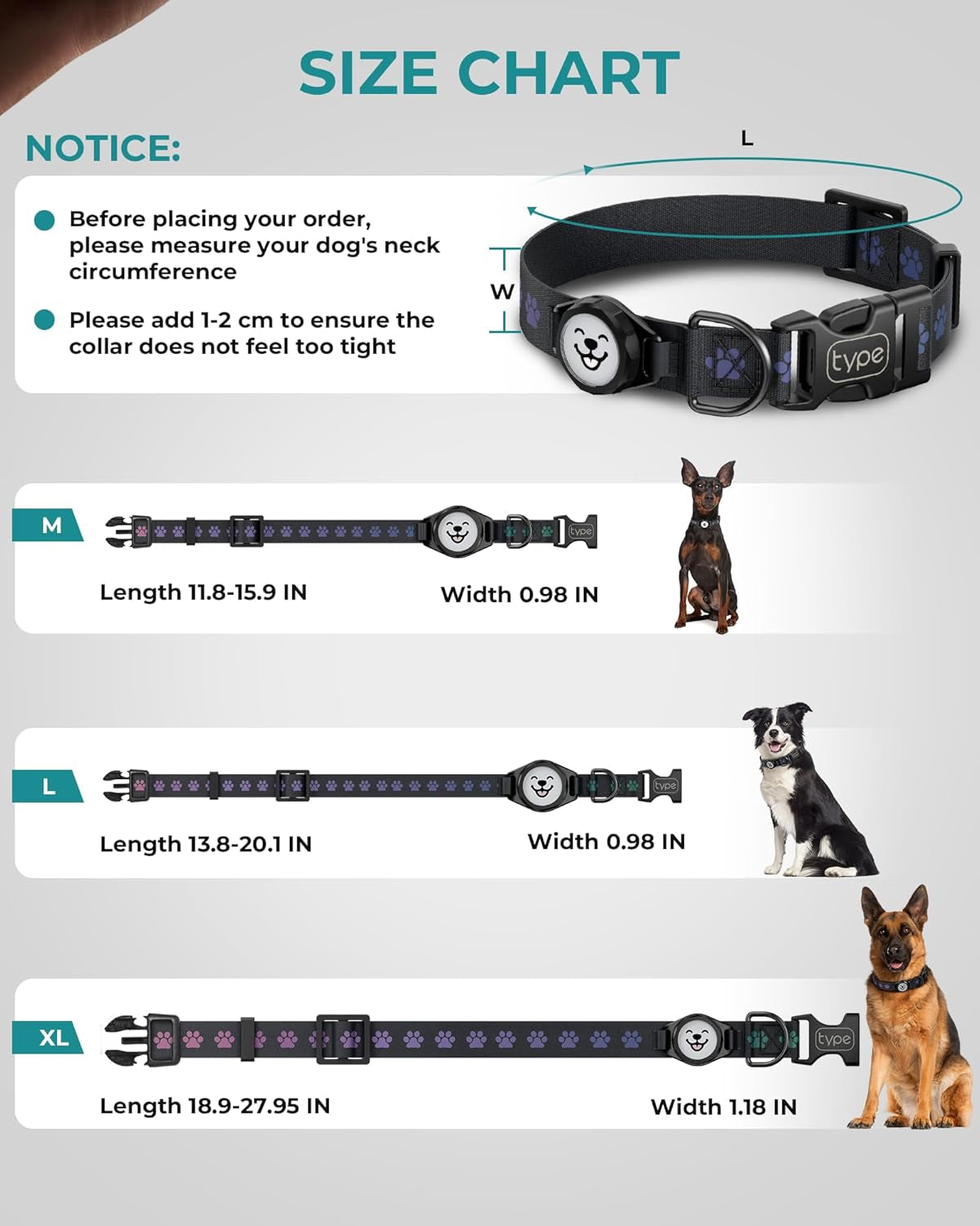 Dog Collar with Airtag Holder, IP67 Waterproof Reflective Airtag Dog Collars for Medium & Large Dogs, Adjustable Pet Collar with Twist-Lock Holder & Green Glow for Night (Black, L, 13.8"-20.1")
