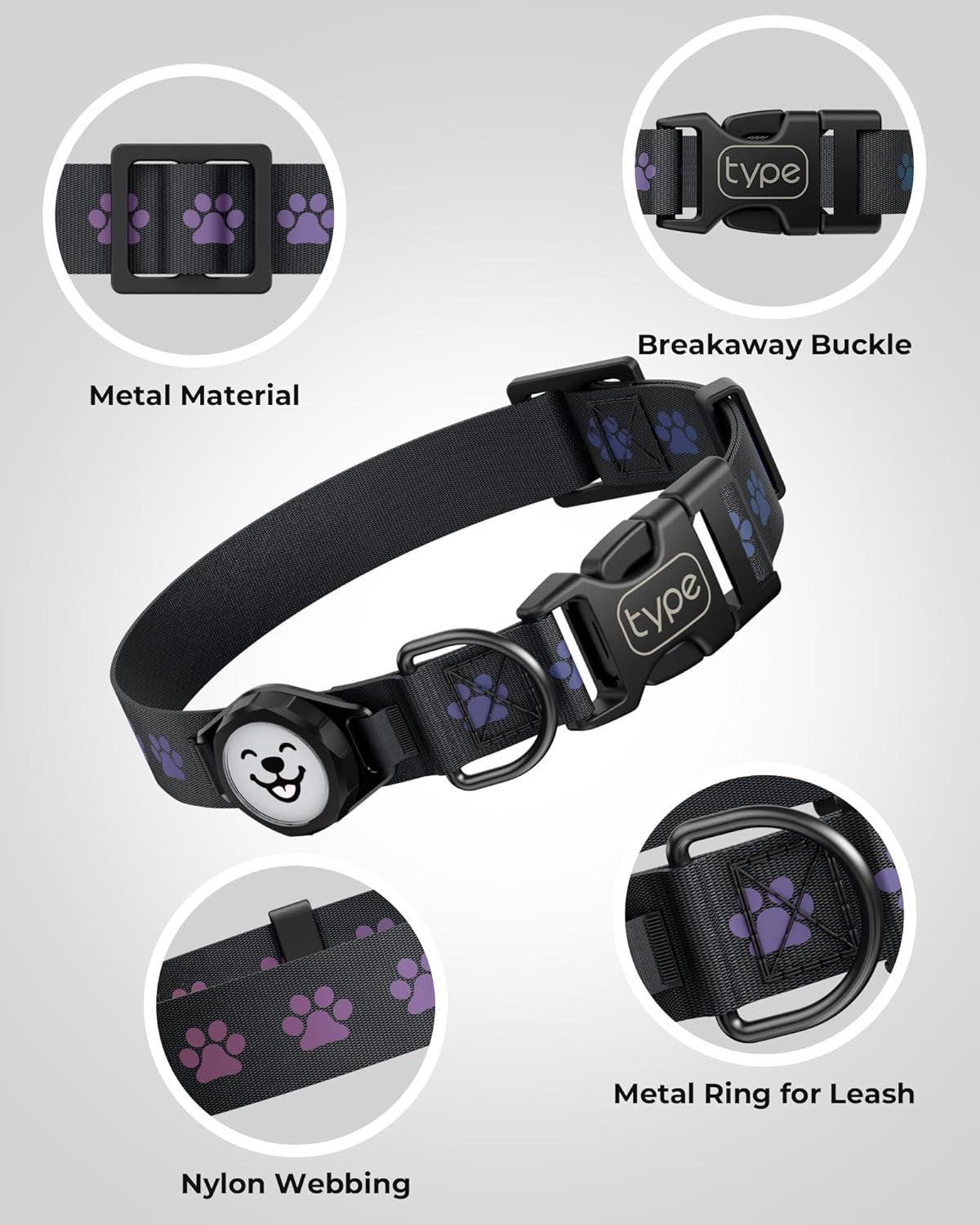 Dog Collar with Airtag Holder, IP67 Waterproof Reflective Airtag Dog Collars for Medium & Large Dogs, Adjustable Pet Collar with Twist-Lock Holder & Green Glow for Night (Black, L, 13.8"-20.1")