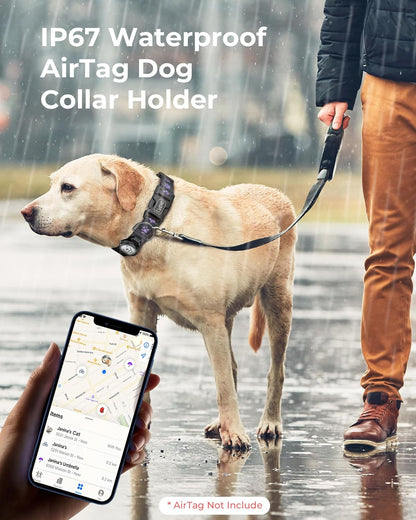 Dog Collar with Airtag Holder, IP67 Waterproof Reflective Airtag Dog Collars for Medium & Large Dogs, Adjustable Pet Collar with Twist-Lock Holder & Green Glow for Night (Black, L, 13.8"-20.1")